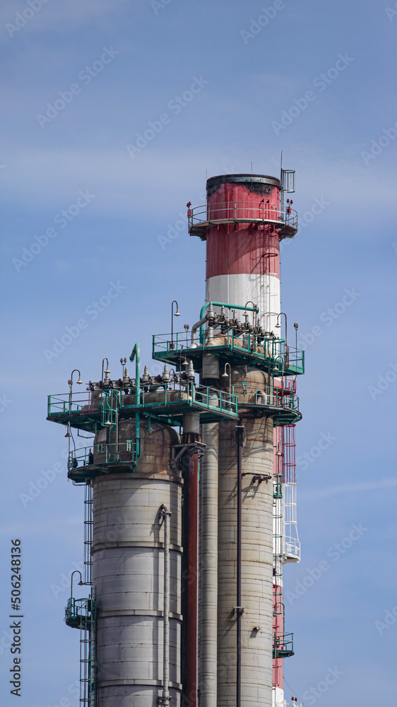 Oil refinery tower and chimney
