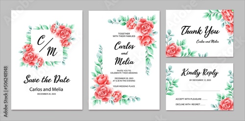 Flower Watercolor Wedding Invitation Card Template