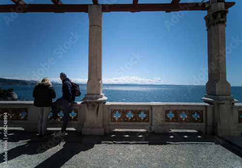 Golfo di Trieste panorama con tutti i paesi, fino a Muggia, Capodistria, Isola d'Istria e Pirano, in una bellissima giornata di sole dell'Adriatico photo