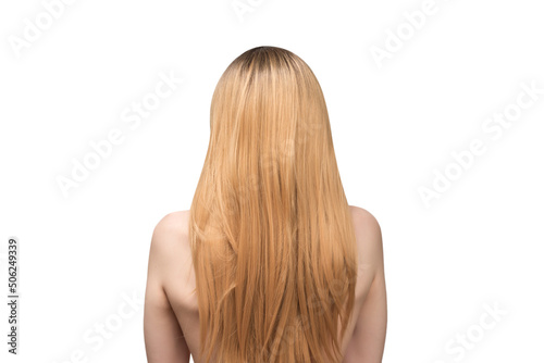 Woman backside, beautiful woman with ombre hair isolated on a white.