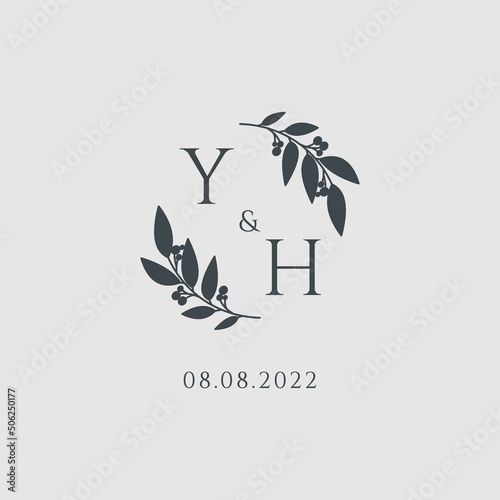 Letter YH elegant wedding monogram logo design