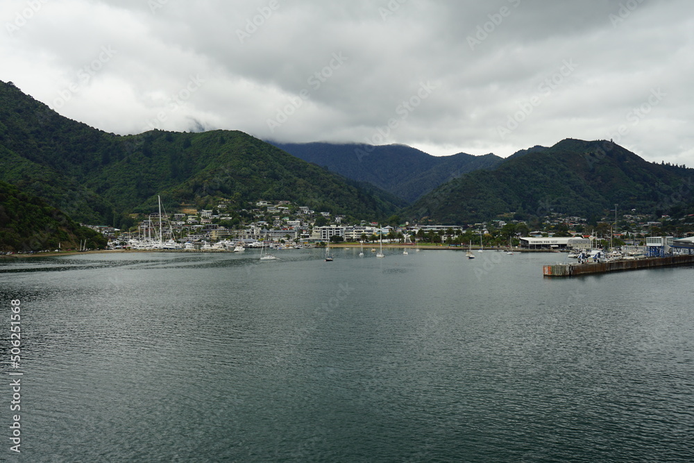 Harbour at Picton, South Island, New Zealand on a cloudy day Harbour at Picton, South Island, New Zealand on a cloudy day