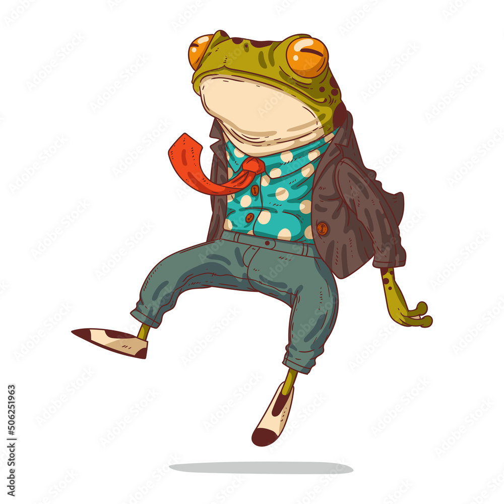 Humanized Frog Freedom. A Hipster Frog Hovering in the Air, isolated vector ...