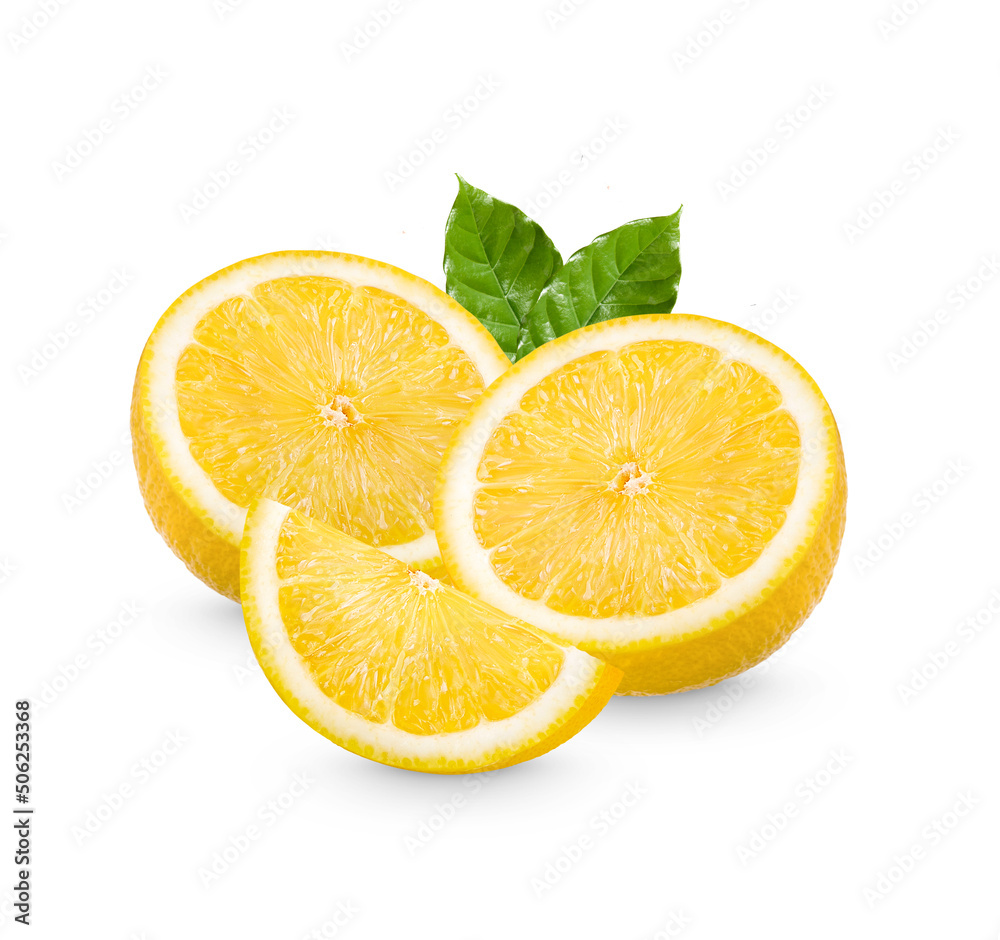 Fresh lemon with leaves isolated on white background Fresh lemon with leaves isolated on white background