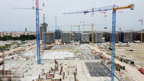 Photography Drone view of Sei Milano, new GARDEN CITY  in the western suburbs near Bisceglie subway