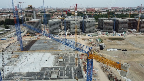 Tablou pe pânză Drone view of Sei Milano, new GARDEN CITY  in the western suburbs near Bisceglie subway