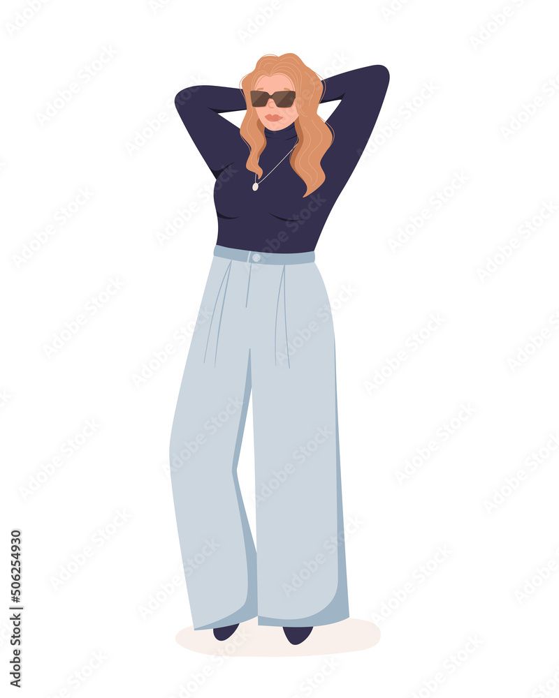 Vector illustration of a plump fashionable blonde woman standing in full growth. Vector illustration of a plump fashionable blonde woman standing in full growth.