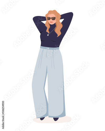 Vector illustration of a plump fashionable blonde woman standing in full growth.