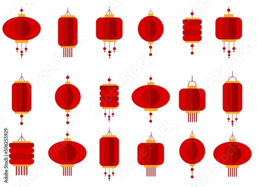new year chinese lantern celebration illustration set flat isolated illustration