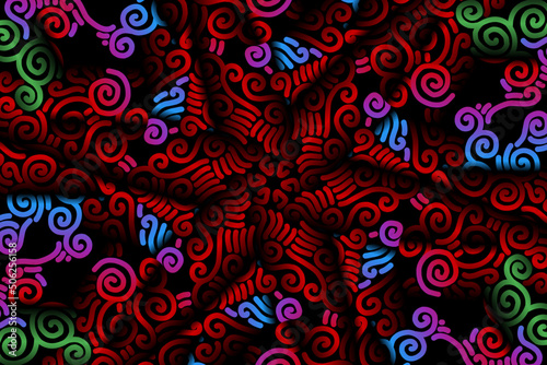 seamless luxurious colourful circular circle  line art pattern of indonesian culture traditional tenun batik ethnic dayak ornament for wallpaper ads background 