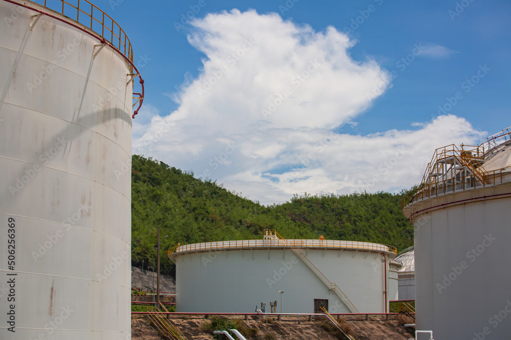 tank oil and gas valves at tank oil pressure safety valve Stock Photo