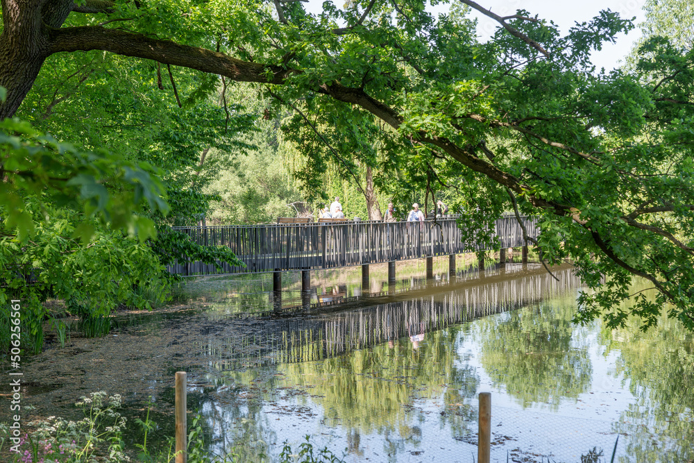 New iron bridge over the pond in the park