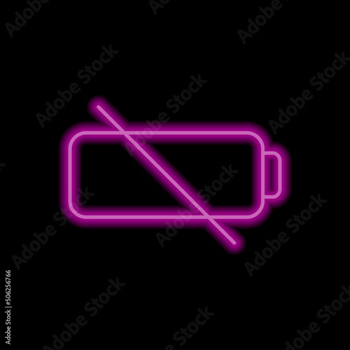 Battery simple icon vector. Flat design. Purple neon style on black background.ai