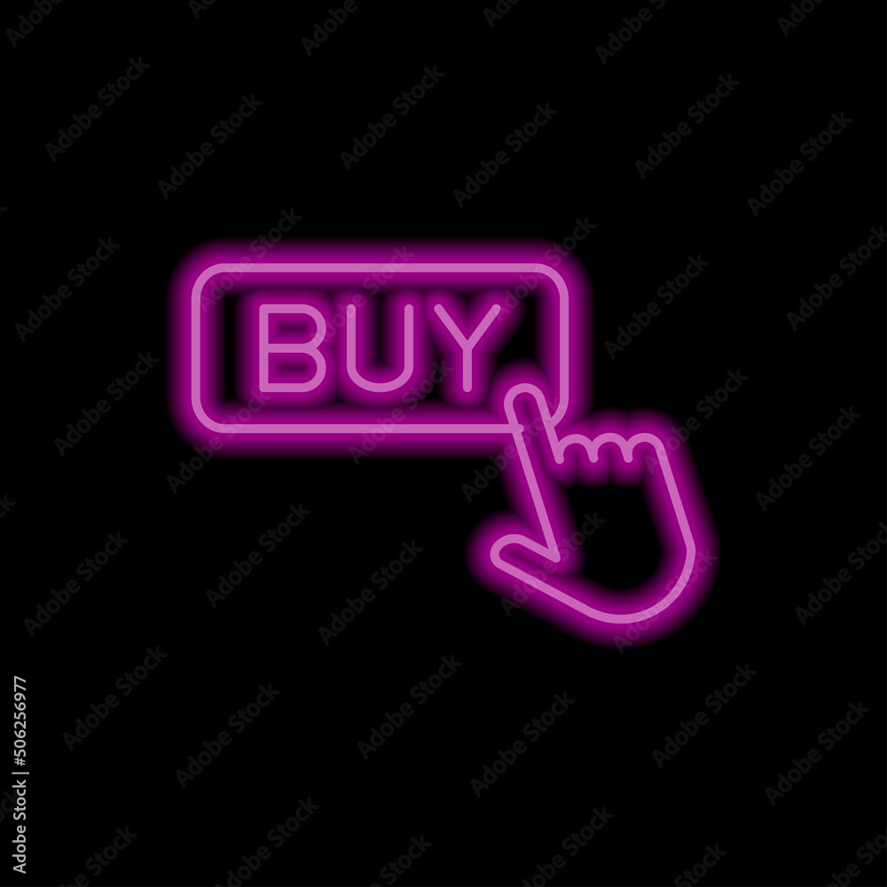 Buy button simple icon vector. Flat design. Purple neon style on black background.ai Buy button simple icon vector. Flat design. Purple neon style on black background.ai