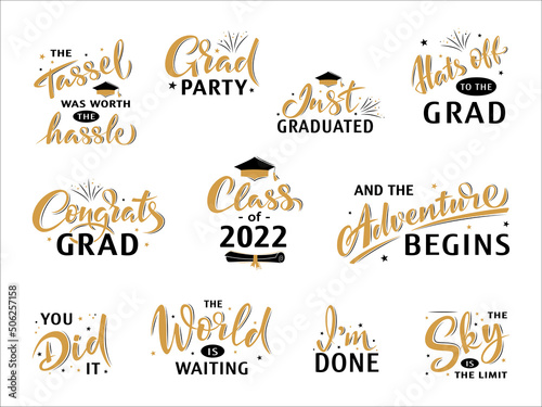 Inspiration and motivation graduation party quotes. Congrats Graduates. Greeting lettering sign. Congratulating vector banner for congratulation ceremony, card. University, school, academy grad symbol