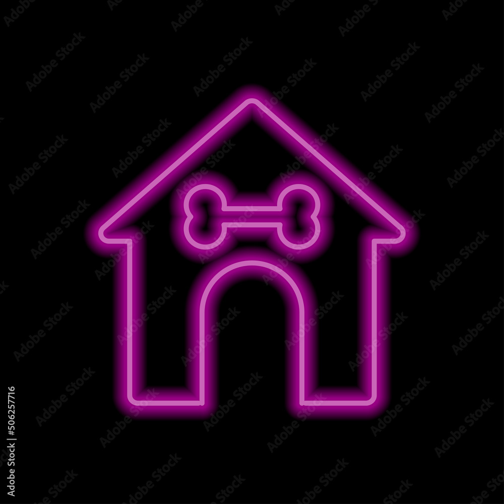 Doghouse simple icon vector. Flat design. Purple neon style on black background.ai Doghouse simple icon vector. Flat design. Purple neon style on black background.ai