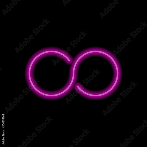 Infinity simple icon vector. Flat design. Purple neon style on black background.ai