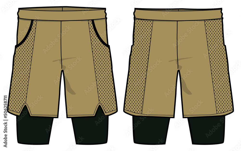 Sport Shorts with compression inner tights design vector template ...
