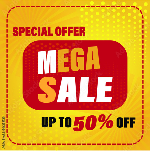 Mega Sale. ESP 10 Illustrator. up to 50 percentage off. Vector illustration