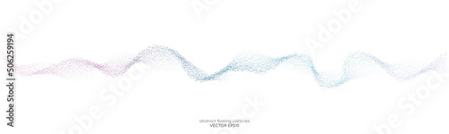 Abstract dots particles flowing wavy colorful isolated on white background. Vector illustration design elements in concept of technology, energy, science, music.