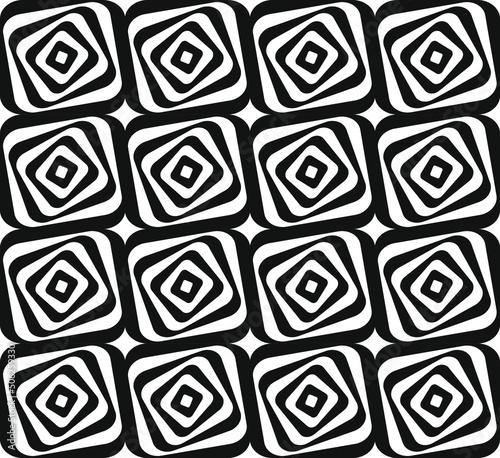 Optical illusion. Black and white vector illustration. Comic effect vector illustration. Abstract vector seamless op art pattern. Monochrome graphic black and white ornament. Striped optical illusion 