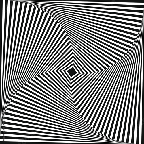 Optical illusion. Black and white vector illustration. Comic effect vector illustration. Abstract vector seamless op art pattern. Monochrome graphic black and white ornament. Striped optical illusion 