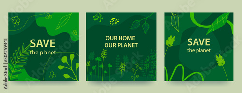 Environment Day background with green background, liquid shapes and plants. Eco concept. Save the Earth. Vector