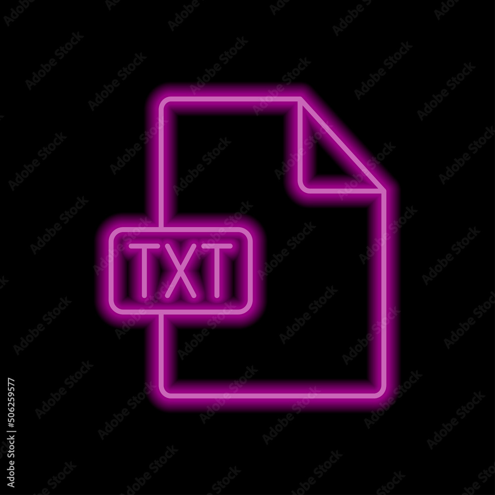 TXT file simple icon vector. Flat design. Purple neon style on black background.ai TXT file simple icon vector. Flat design. Purple neon style on black background.ai