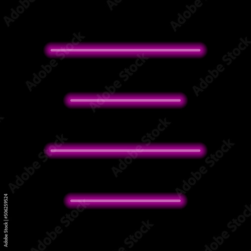 Text alignment icon, vector. Flat design. Purple neon style on black background.ai