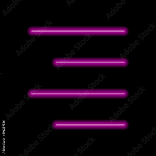 Text alignment simple icon vector. Flat design. Purple neon style on black background.ai