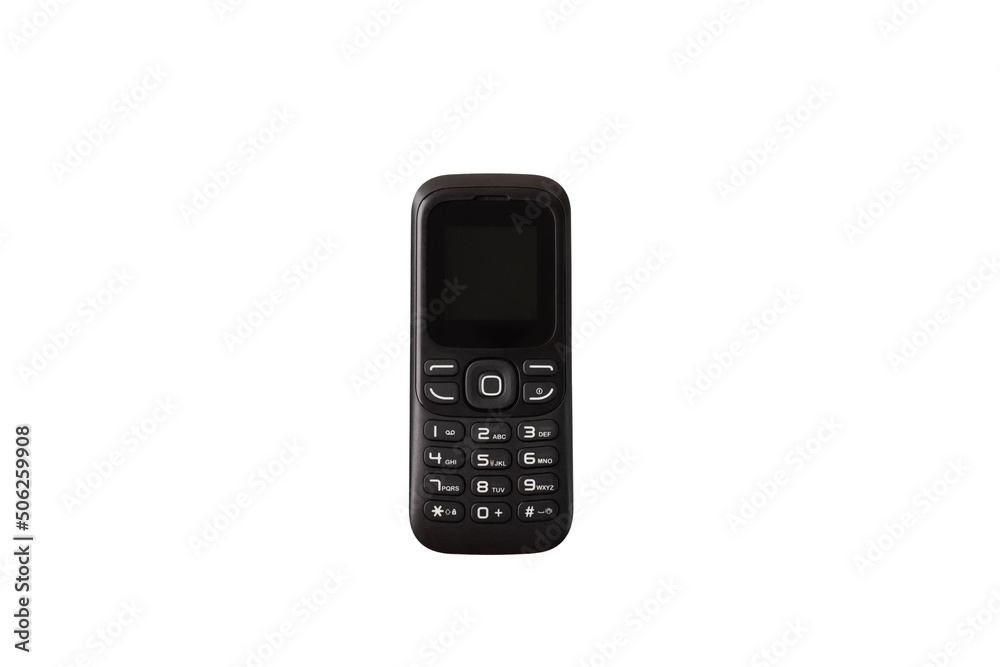 disposable push-button phone isolated on white background, outdated mobile for calls disposable push-button phone isolated on white background, outdated mobile for calls