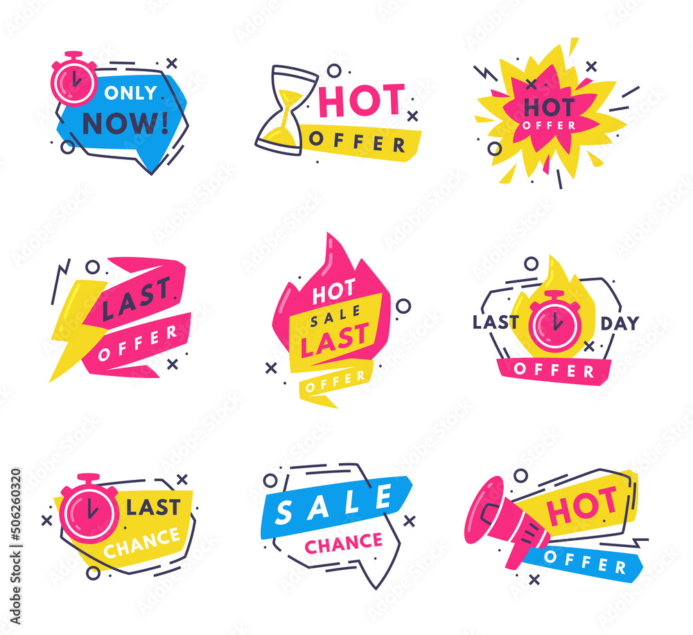 Hot Sale Countdown Badges with Last Offer and Chance Promo Sticker Vector Set