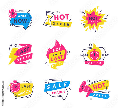 Hot Sale Countdown Badges with Last Offer and Chance Promo Sticker Vector Set