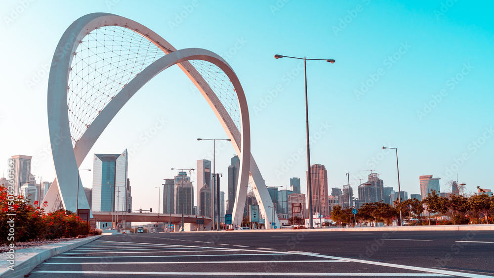 5th June Arch bridge in Doha to lusail public highway. Stock Photo