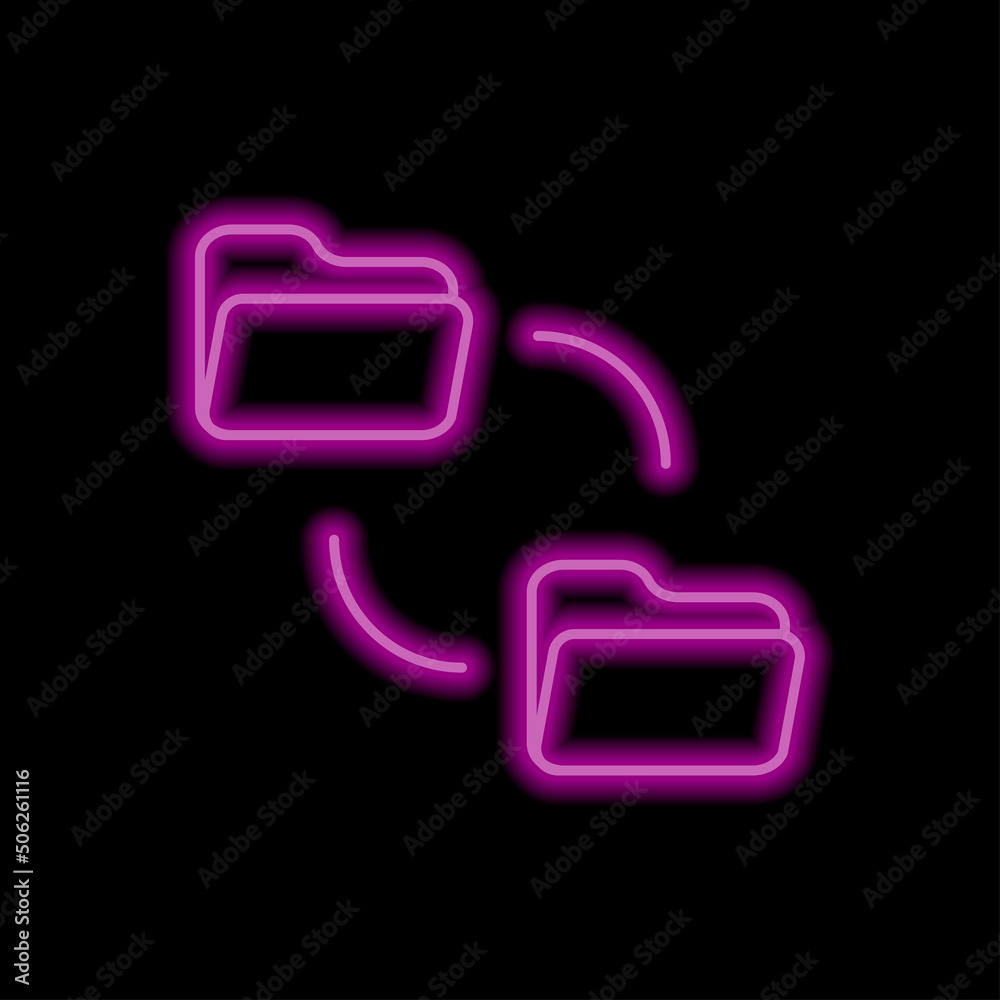 Data exchange simple icon vector. Flat design. Purple neon style on black background.ai