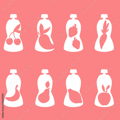 Set of baby fruit pouch in silhouette design