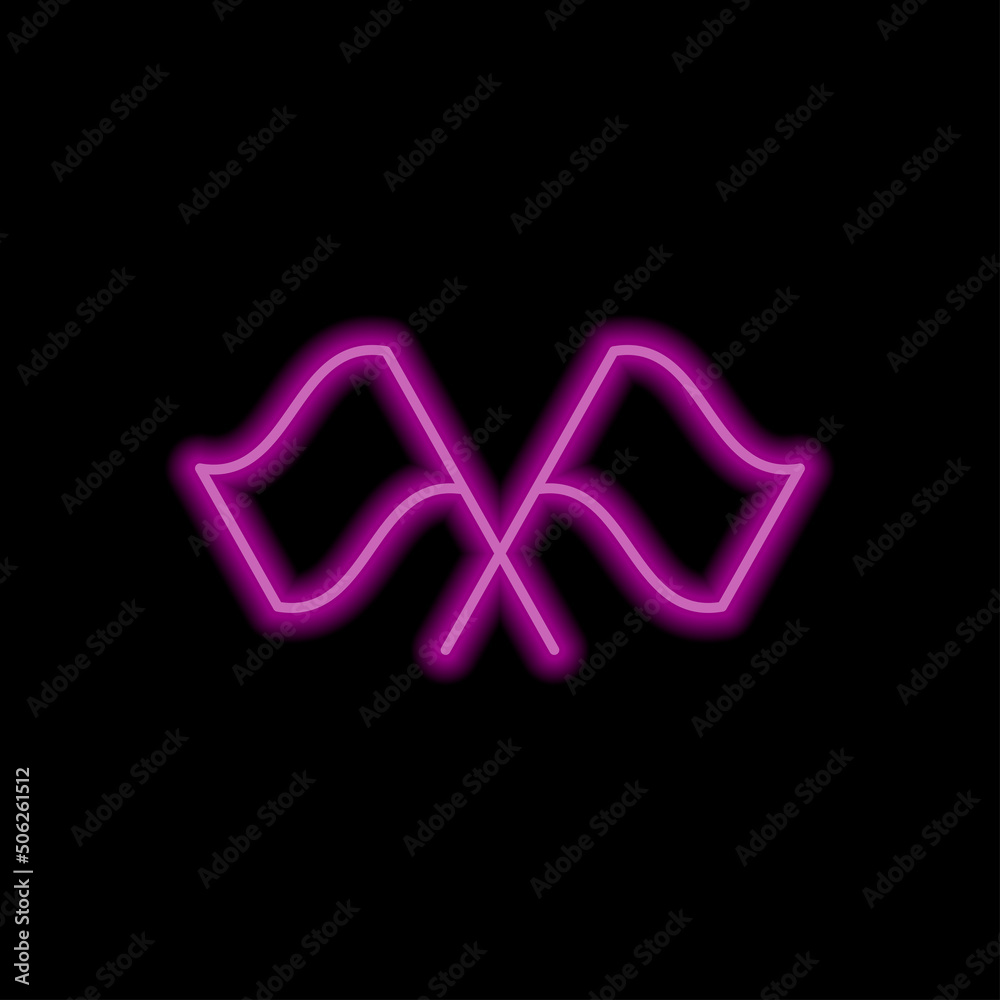 Finish simple icon vector. Flat design. Purple neon style on black background.ai Finish simple icon vector. Flat design. Purple neon style on black background.ai