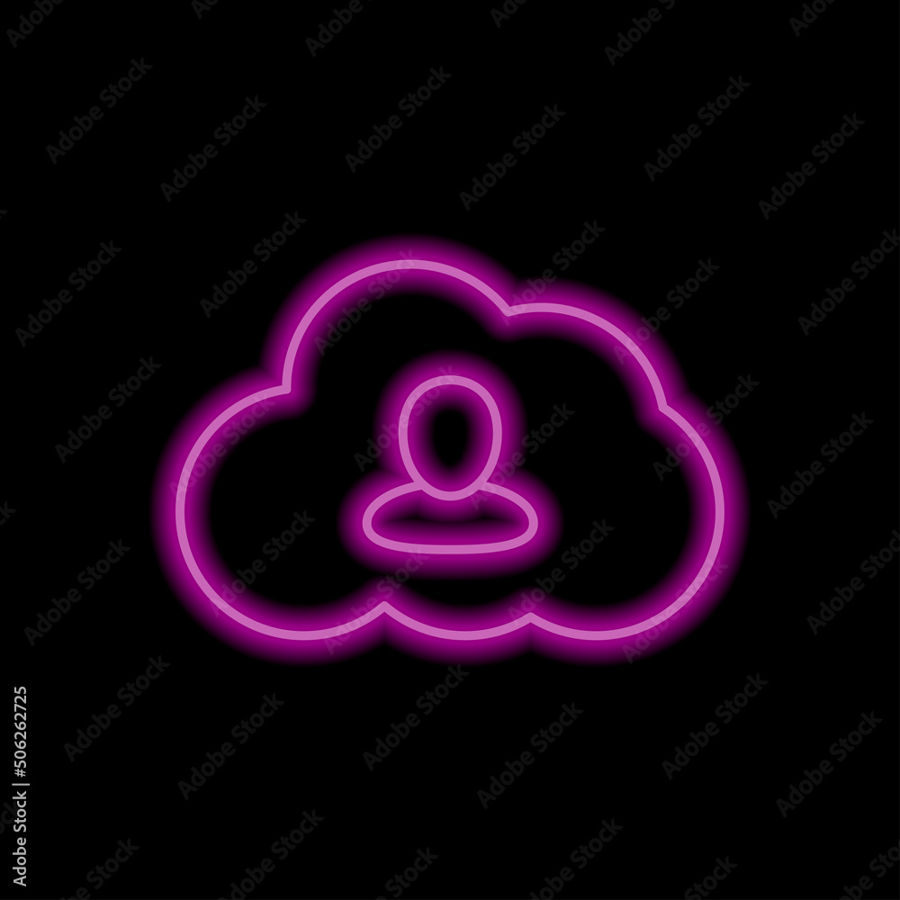 Profile, cloud simple icon vector. Flat design. Purple neon style on black background.ai Profile, cloud simple icon vector. Flat design. Purple neon style on black background.ai