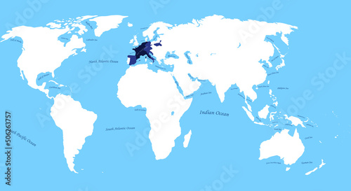 Map of The french empire the largest borders with all map, sea and ocean names photo