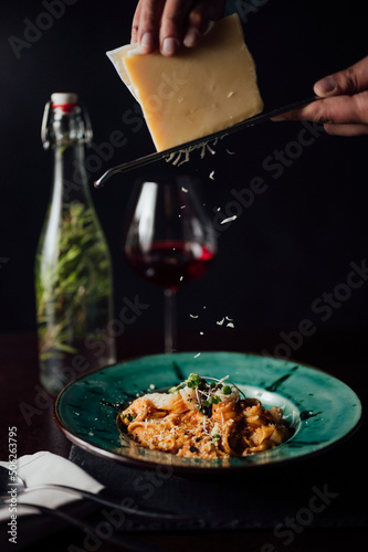 pasta with seafood on a black background