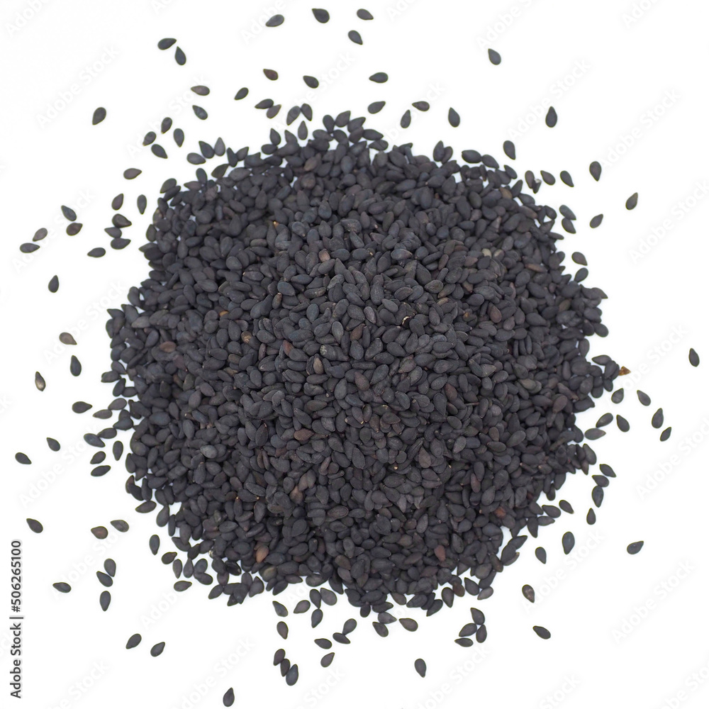 Black sesame seed isolated on white background. spot focus. Black sesame seed isolated on white background. spot focus.