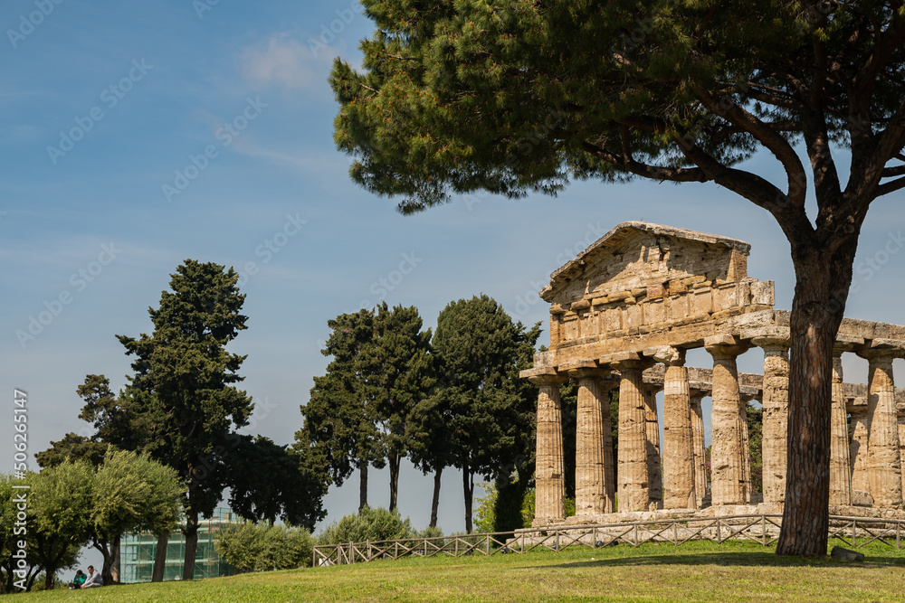 Paestum, originally Poseidon - Siberian colony. Ancient ancient city. The Temple of Athena is a monumental building with columns