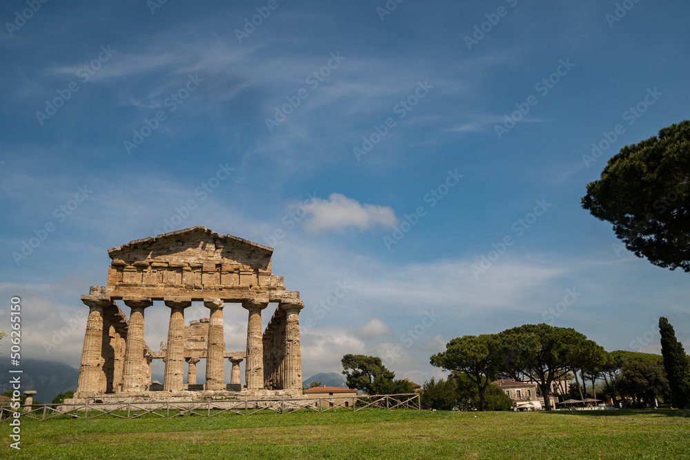 Paestum, originally Poseidon - Siberian colony. Ancient ancient city. The Temple of Athena is a monumental building with columns