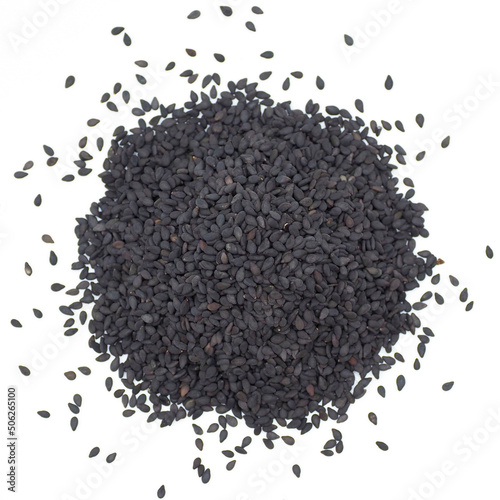 Black sesame seed isolated on white background. spot focus.