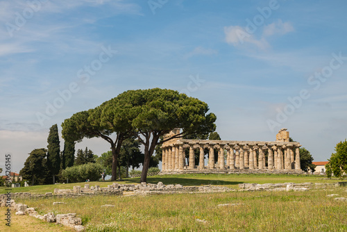 Paestum, originally Poseidon - Siberian colony. Ancient ancient city. The Temple of Athena is a monumental building with columns photo