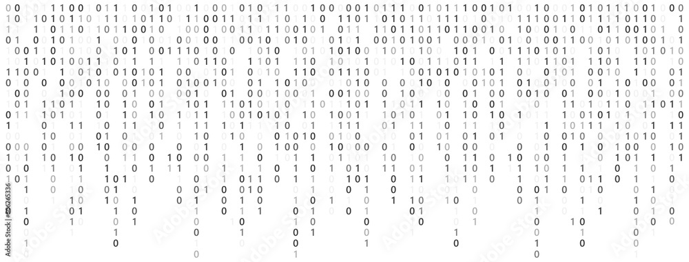 Binary code long banner. Byte data programmer. Matrix script. Digital stream pattern. Computer cyber source. Hacker program. Security technology. Zero number. Java coding. Vector illustration