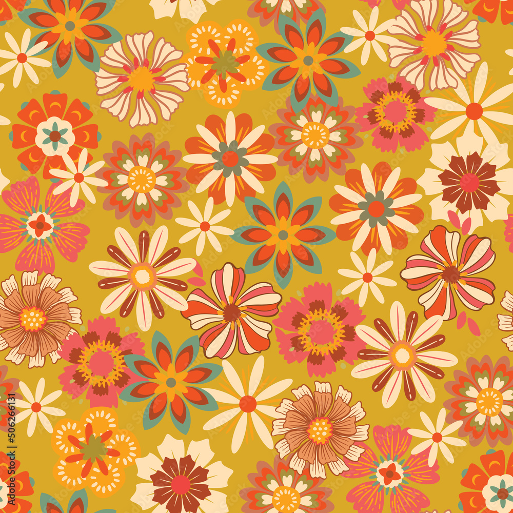 Colorful Groovy flowers seamless pattern vector illustration, hippie ...