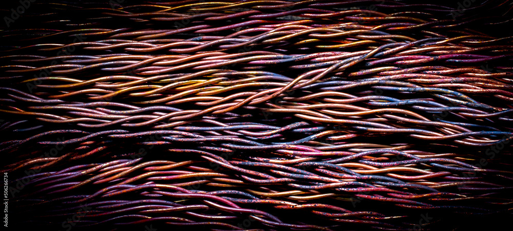 oxidized copper wires. background or texture oxidized copper wires. background or texture