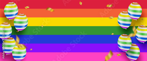 LGBT Pride Month Lesbian Gay Bisexual Transgender Celebrated annual. Design with colorful rainbow balloon background. Vector.