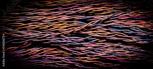 oxidized copper wires. background or texture